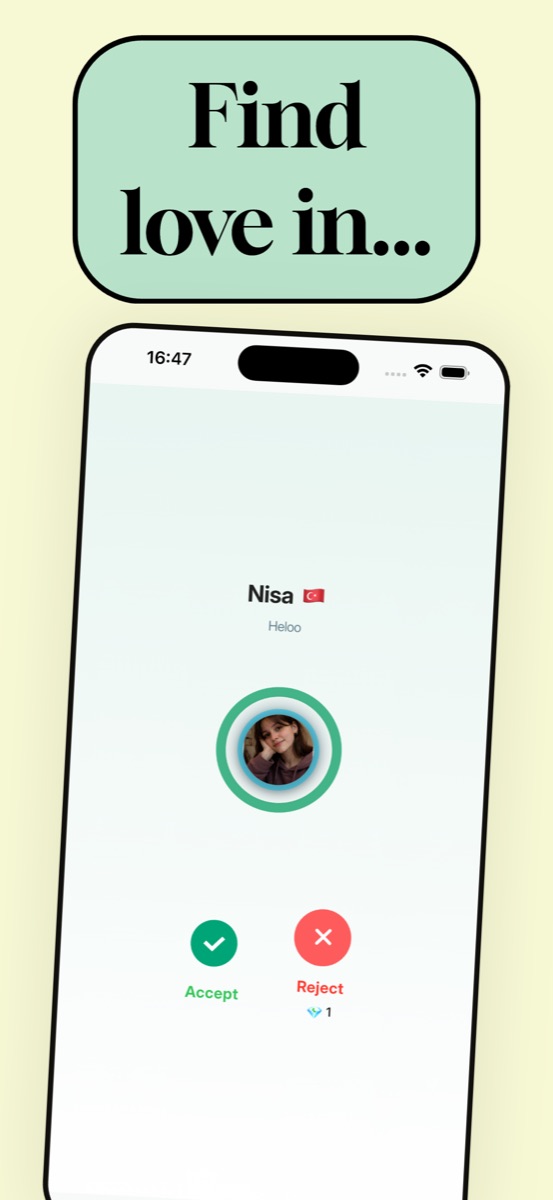 Incoming match screen with accept and reject buttons